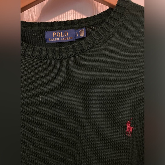Polo by Ralph Lauren Men's Sweater Dark Green Crewneck Red Pony Logo Sz L Large - Picture 3 of 5